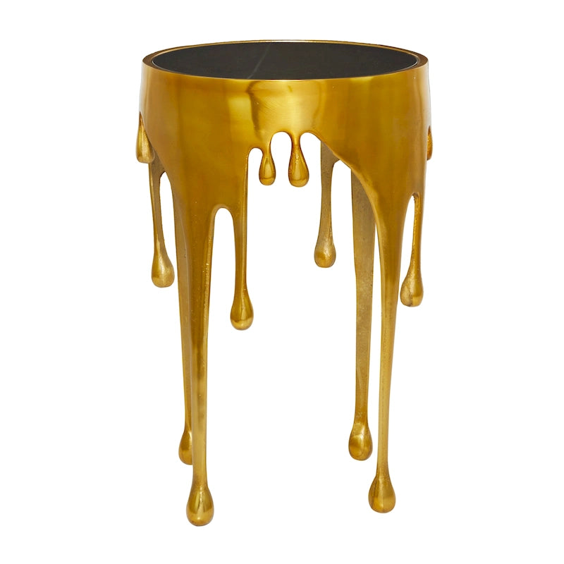 Table d'appoint en métal au design Drip Melting avec plateau en verre trempé, or