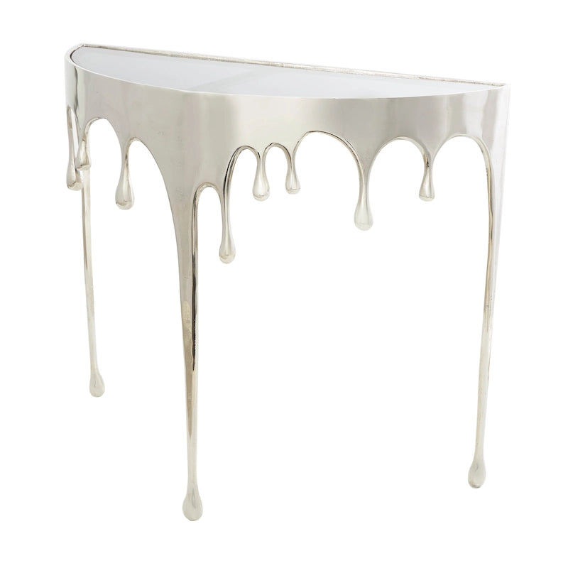 Table d'appoint en métal au design Drip Melting avec plateau en verre trempé, or
