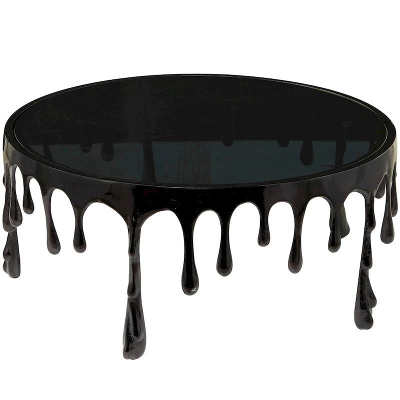 Table d'appoint en métal au design Drip Melting avec plateau en verre trempé, or