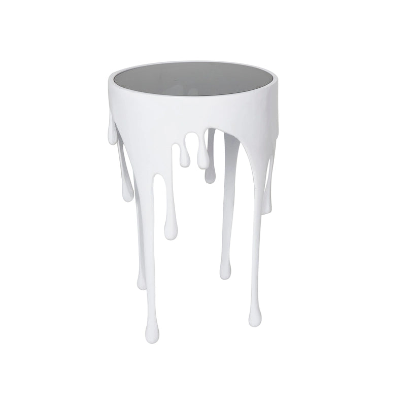 Table d'appoint en métal au design Drip Melting avec plateau en verre trempé, or