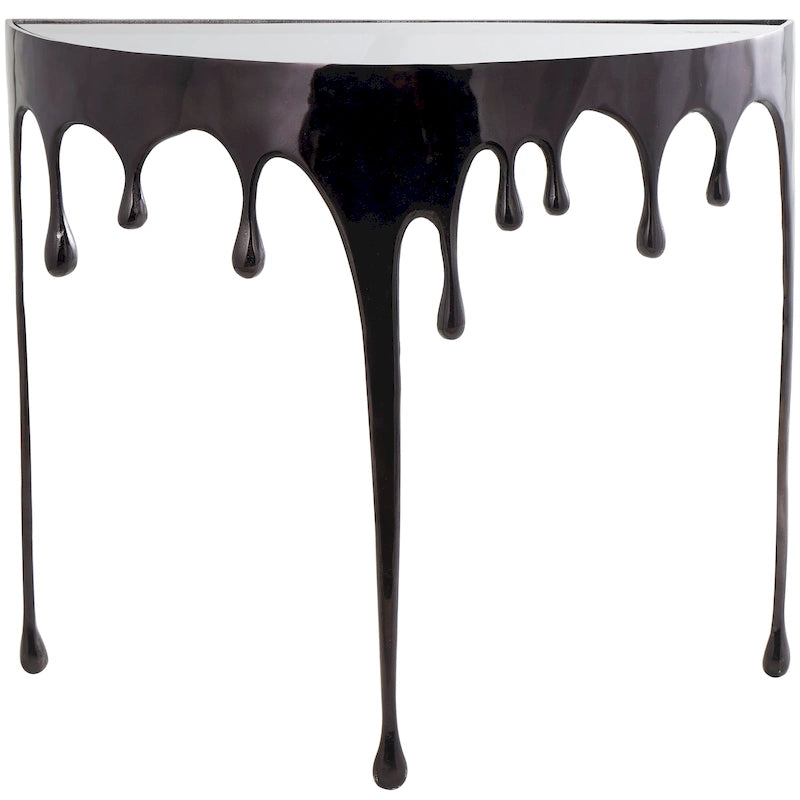 Table d'appoint en métal au design Drip Melting avec plateau en verre trempé, or