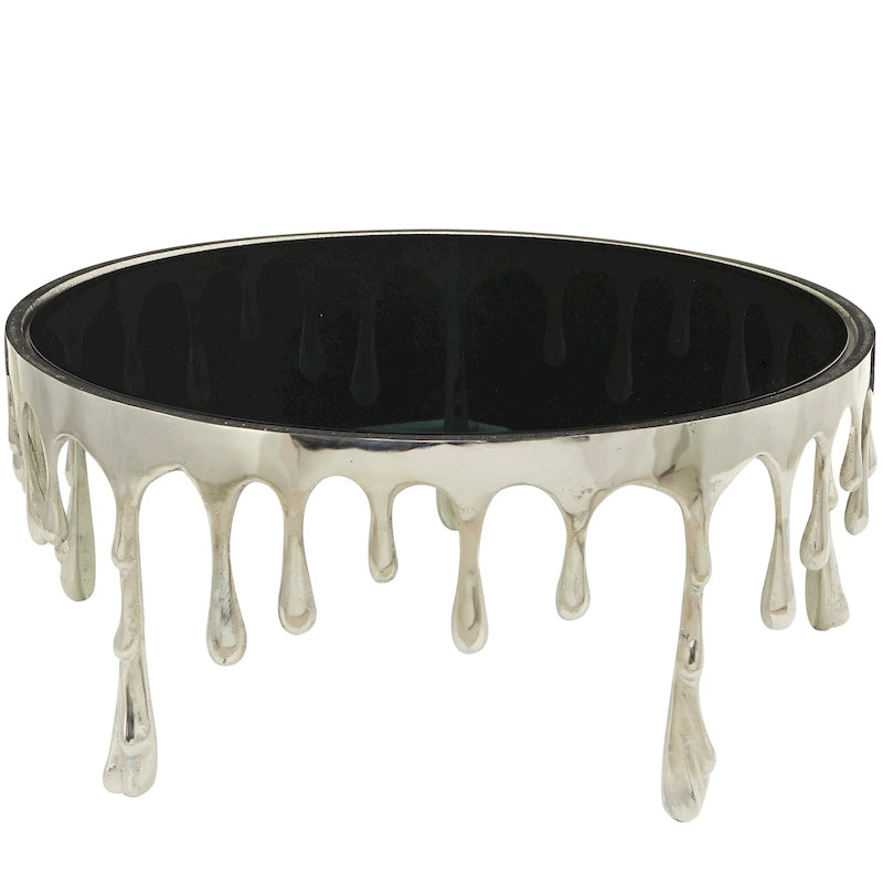 Table d'appoint en métal au design Drip Melting avec plateau en verre trempé, or