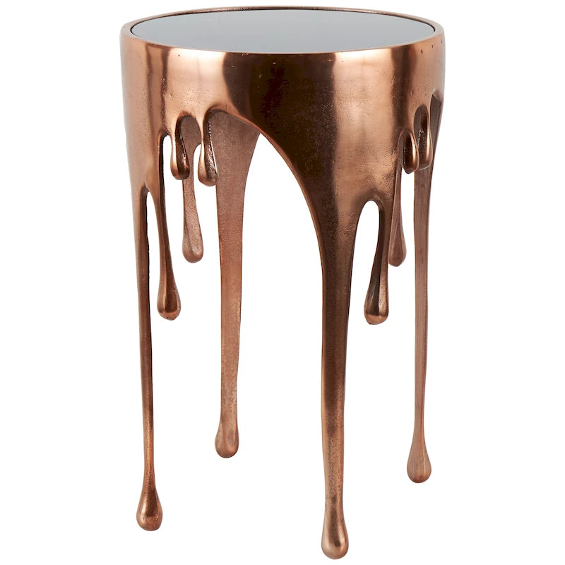 Table d'appoint en métal au design Drip Melting avec plateau en verre trempé, or