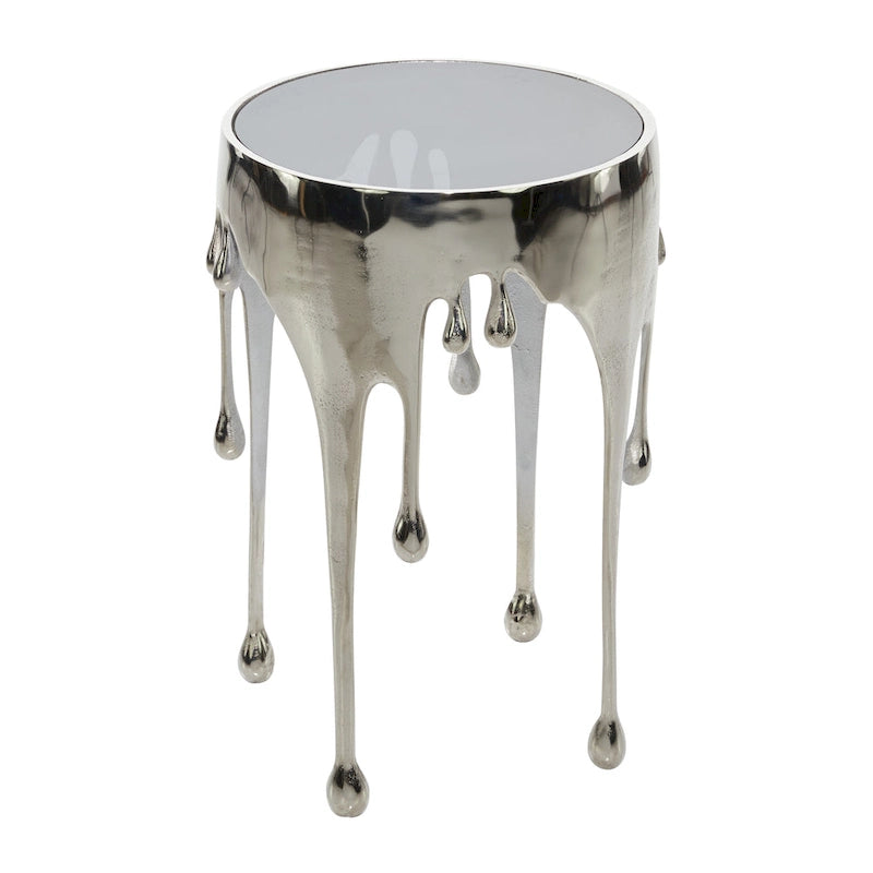 Table d'appoint en métal au design Drip Melting avec plateau en verre trempé, or
