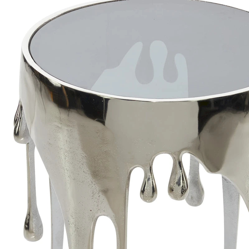 Table d'appoint en métal au design Drip Melting avec plateau en verre trempé, or