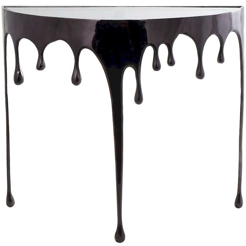Table d'appoint en métal au design Drip Melting avec plateau en verre trempé, or