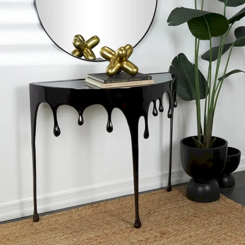 Table d'appoint en métal au design Drip Melting avec plateau en verre trempé, or