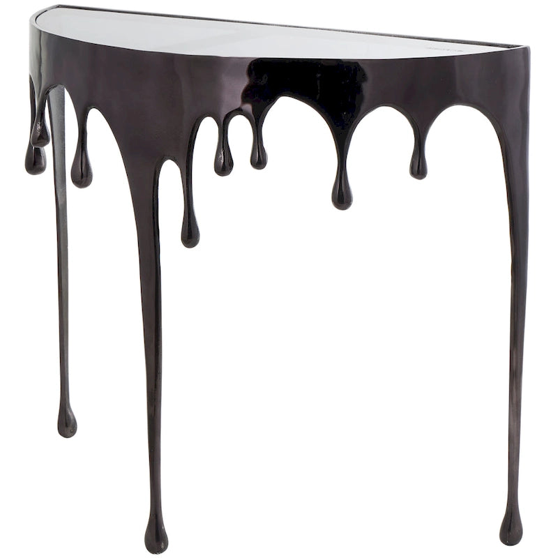Table d'appoint en métal au design Drip Melting avec plateau en verre trempé, or
