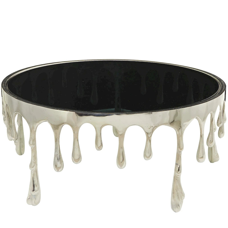Table d'appoint en métal au design Drip Melting avec plateau en verre trempé, or