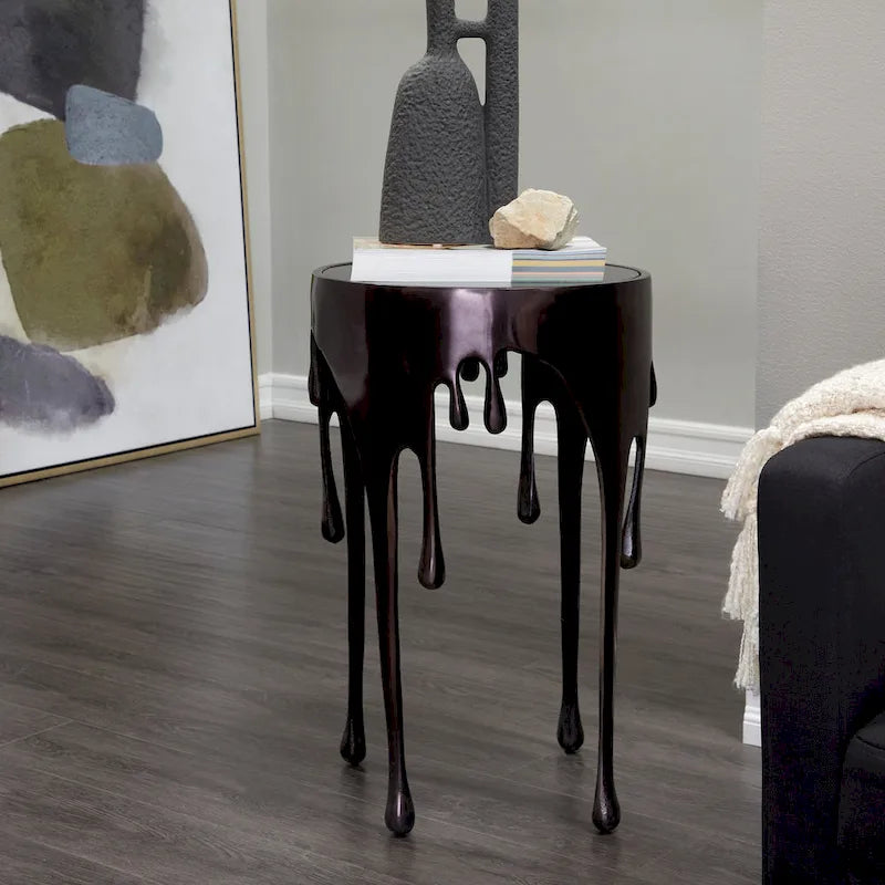 Table d'appoint en métal au design Drip Melting avec plateau en verre trempé, or