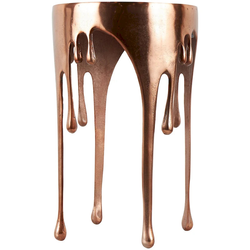 Table d'appoint en métal au design Drip Melting avec plateau en verre trempé, or