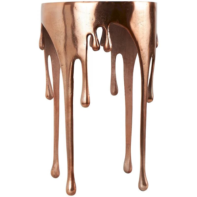 Table d'appoint en métal au design Drip Melting avec plateau en verre trempé, or