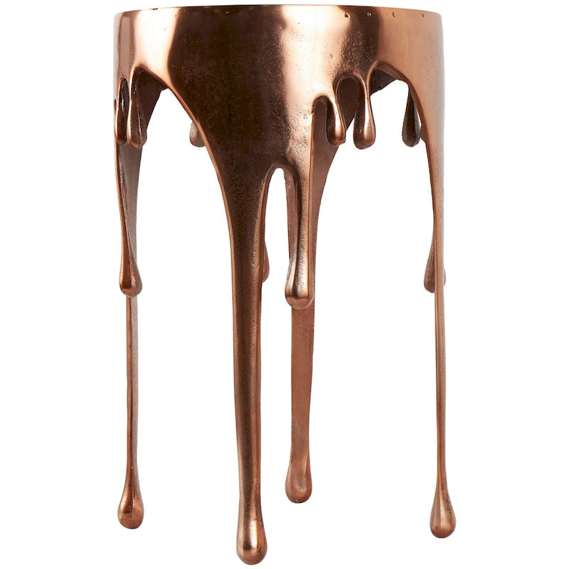 Table d'appoint en métal au design Drip Melting avec plateau en verre trempé, or