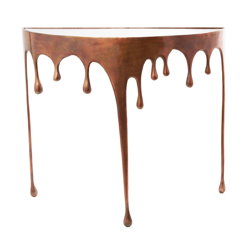 Table d'appoint en métal au design Drip Melting avec plateau en verre trempé, or