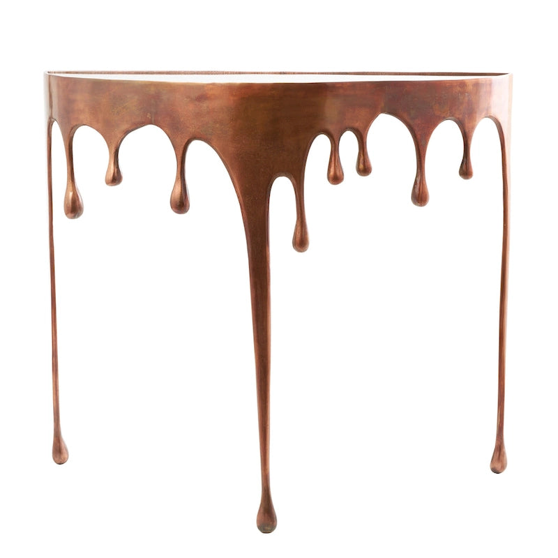 Table d'appoint en métal au design Drip Melting avec plateau en verre trempé, or