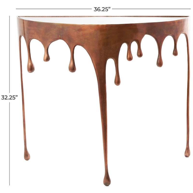 Table d'appoint en métal au design Drip Melting avec plateau en verre trempé, or