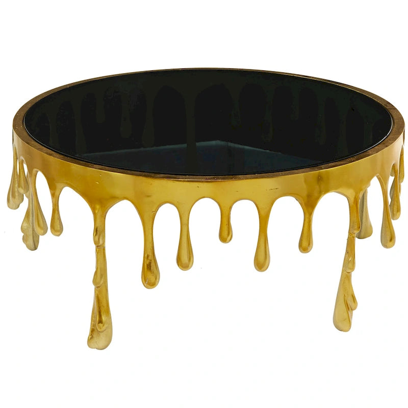 Table d'appoint en métal au design Drip Melting avec plateau en verre trempé, or