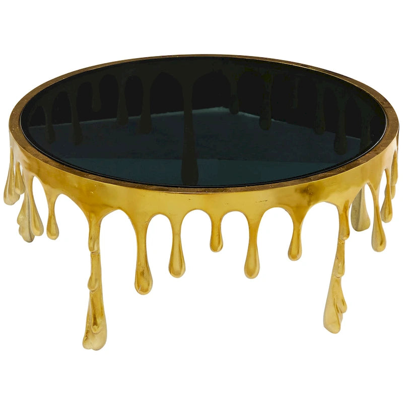 Table d'appoint en métal au design Drip Melting avec plateau en verre trempé, or