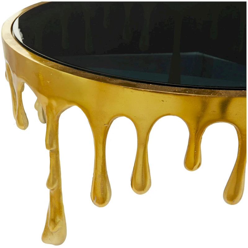 Table d'appoint en métal au design Drip Melting avec plateau en verre trempé, or