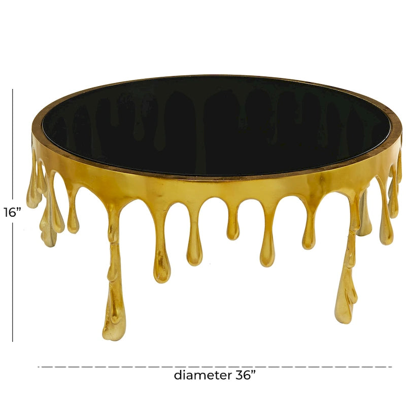 Table d'appoint en métal au design Drip Melting avec plateau en verre trempé, or