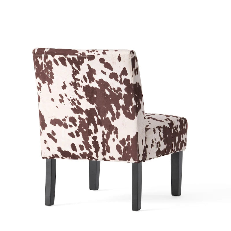 Chaise d'appoint contemporaine sans accoudoirs imprimé vache, avec pieds coniques en métal noir mat