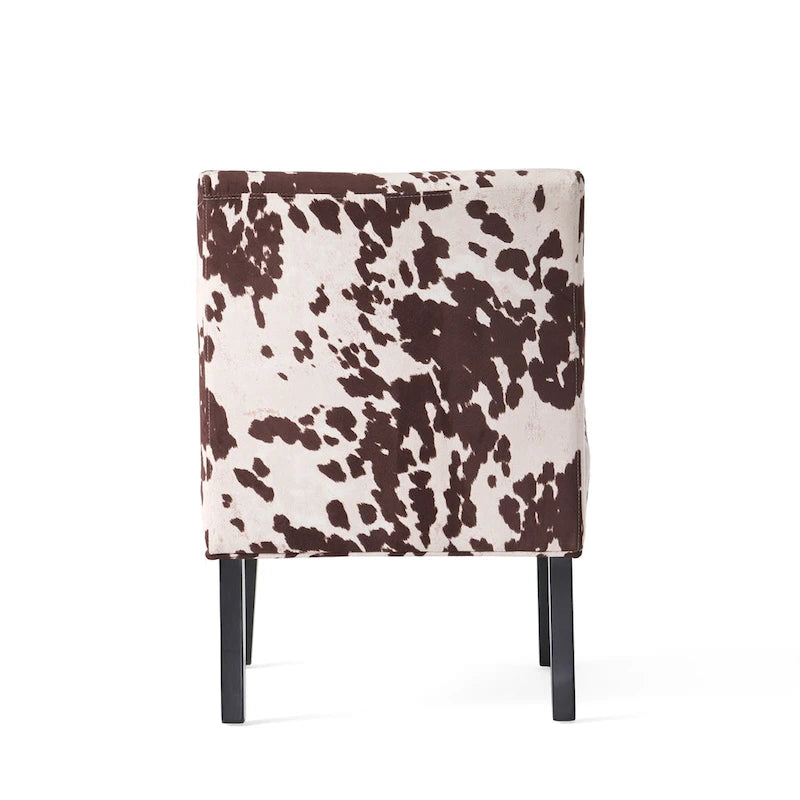 Chaise d'appoint contemporaine sans accoudoirs imprimé vache, avec pieds coniques en métal noir mat
