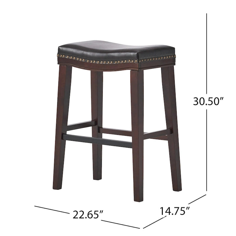 Tabouret de bar contemporain rembourré en forme de selle avec garniture cloutée, pieds marron foncé
