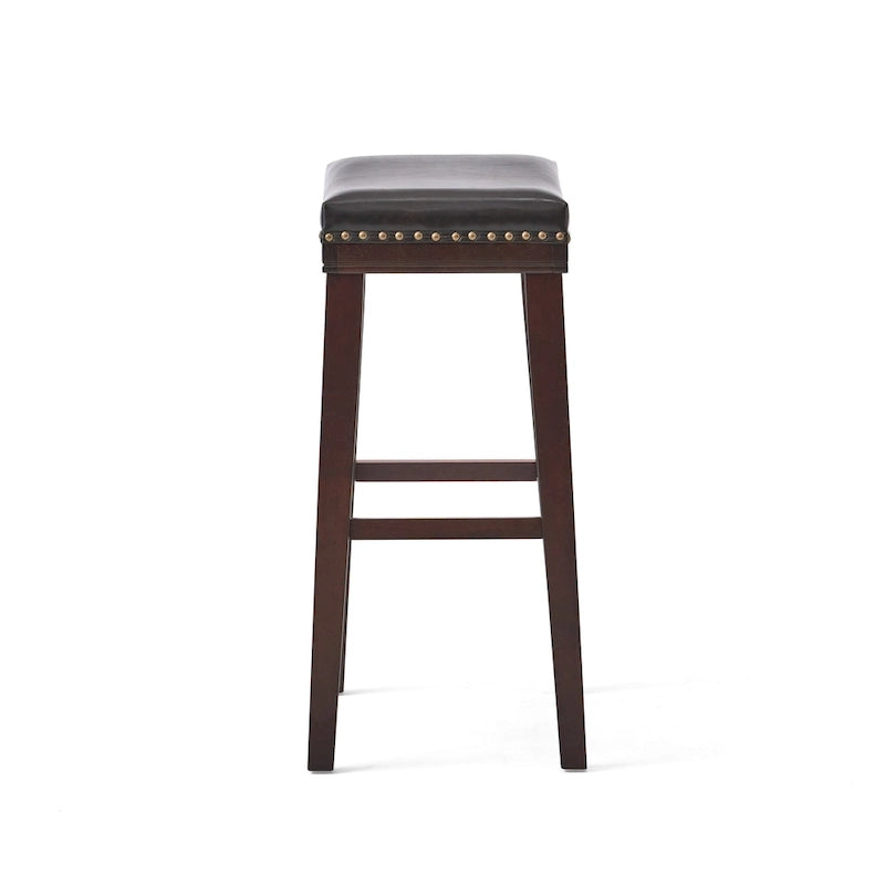 Tabouret de bar contemporain rembourré en forme de selle avec garniture cloutée, pieds marron foncé