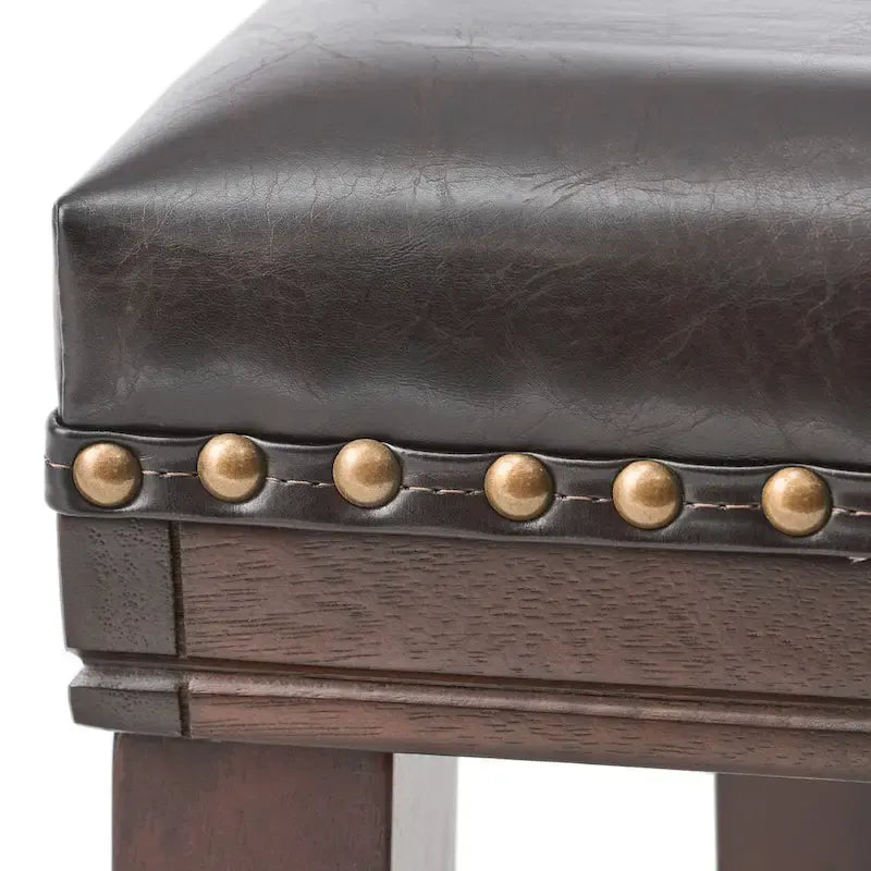 Tabouret de bar contemporain rembourré en forme de selle avec garniture cloutée, pieds marron foncé