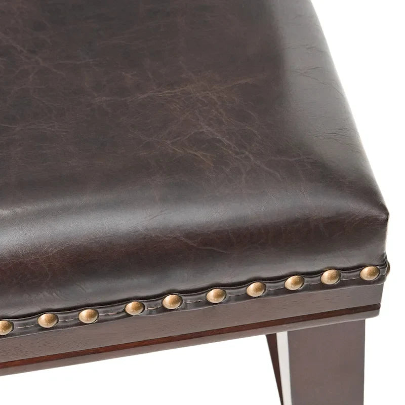 Tabouret de bar contemporain rembourré en forme de selle avec garniture cloutée, pieds marron foncé