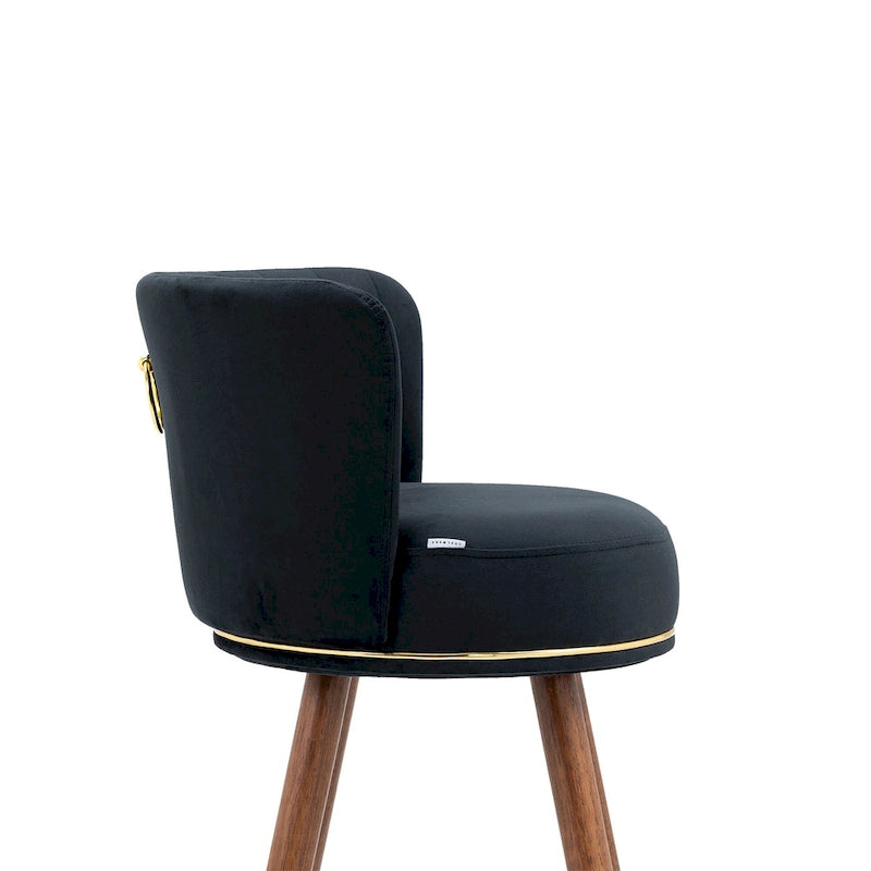 Tabouret de bar pivotant en velours rétro avec pieds en bois et repose-pieds doré