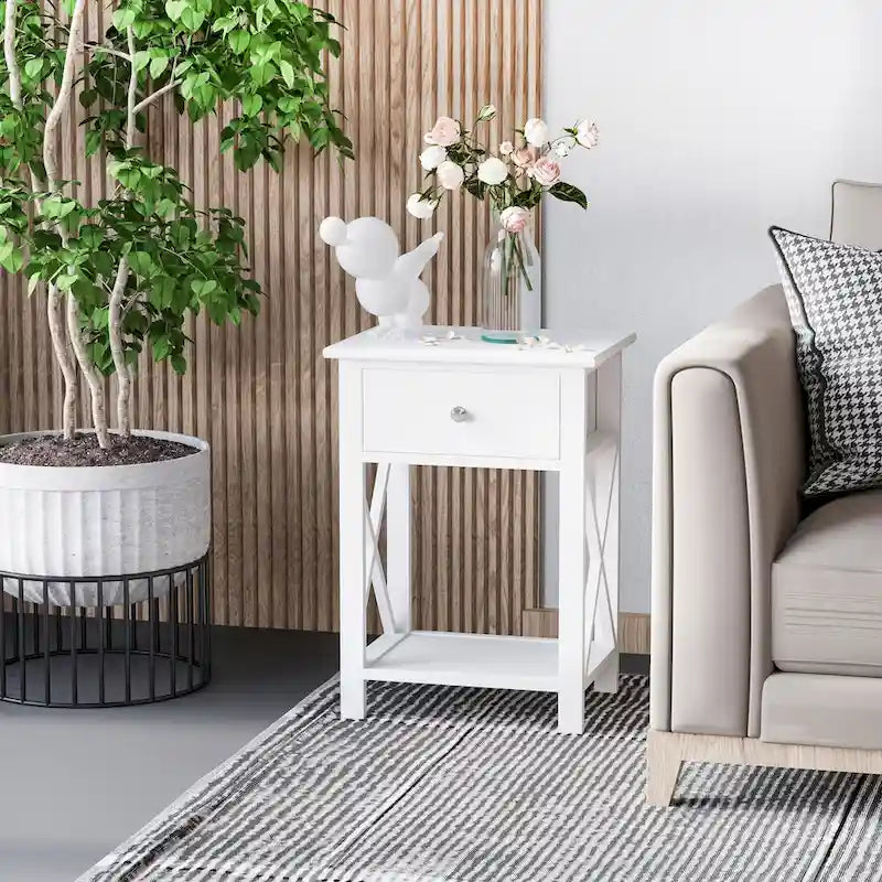 HomCom Wood X-side End Table - 15.5L X 12W X 22H