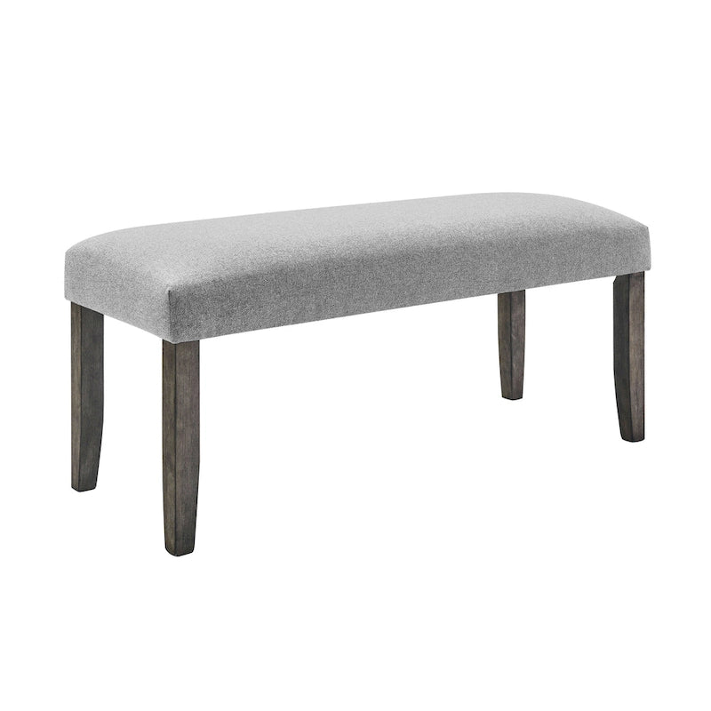 Banc de salle à manger capitonné en tissu tweed gris vieilli avec assise en mousse à mémoire de forme, bois massif