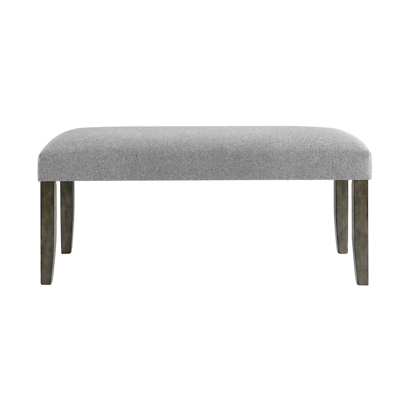 Banc de salle à manger capitonné en tissu tweed gris vieilli avec assise en mousse à mémoire de forme, bois massif