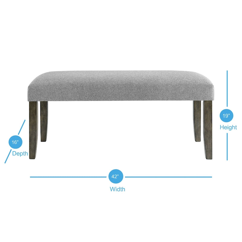 Banc de salle à manger capitonné en tissu tweed gris vieilli avec assise en mousse à mémoire de forme, bois massif