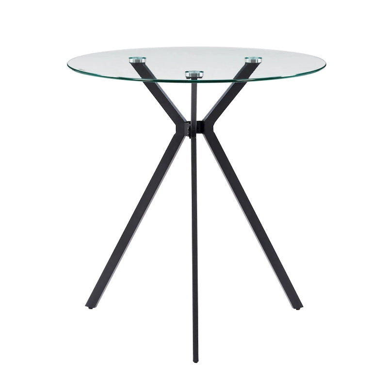 Table de bistrot ronde à plateau en verre et pieds tripodes en métal noir