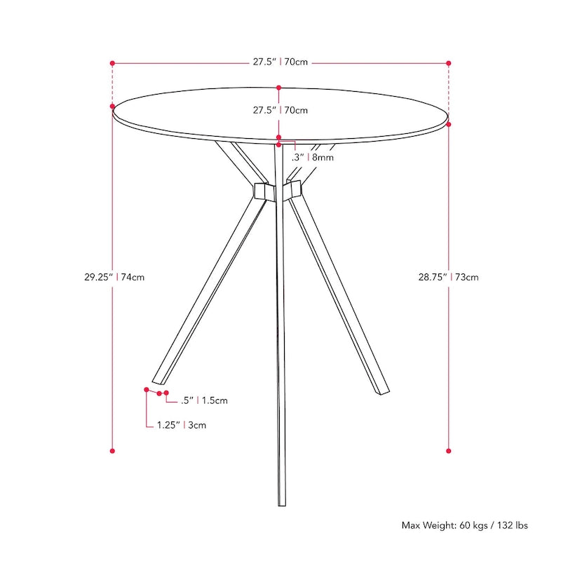 Table de bistrot ronde à plateau en verre et pieds tripodes en métal noir