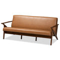 Canapé Mid-Century Modern en Faux Cuir Marron Clair avec Cadre en Bois de Noyer
