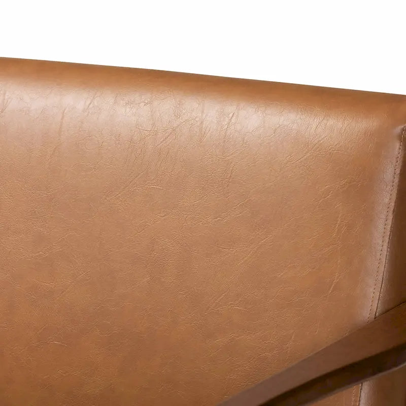 Canapé Mid-Century Modern en Faux Cuir Marron Clair avec Cadre en Bois de Noyer