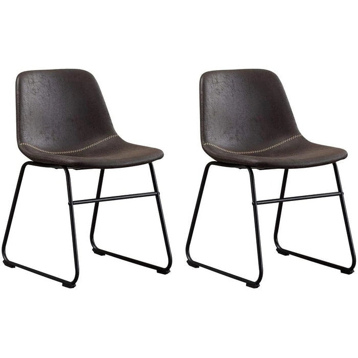 Chaise de salle à manger moderne en similicuir avec dossier incurvé et piètement luge en métal marron foncé