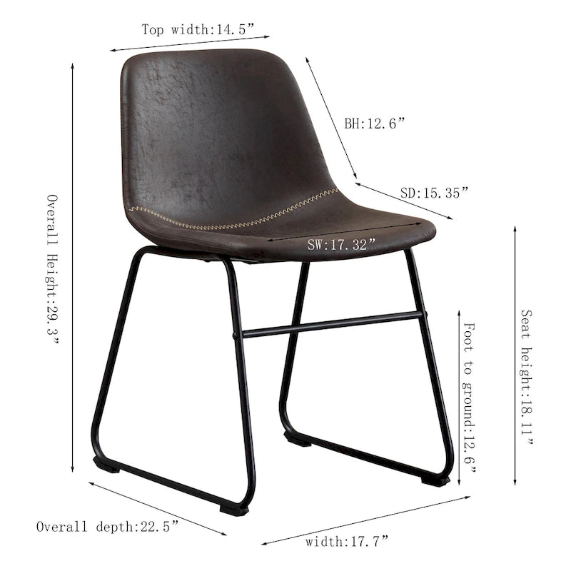 Chaise de salle à manger moderne en similicuir avec dossier incurvé et piètement luge en métal marron foncé