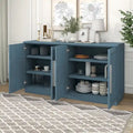 Meuble buffet 4 portes bleu blanc avec étagères réglables Rangement moderne
