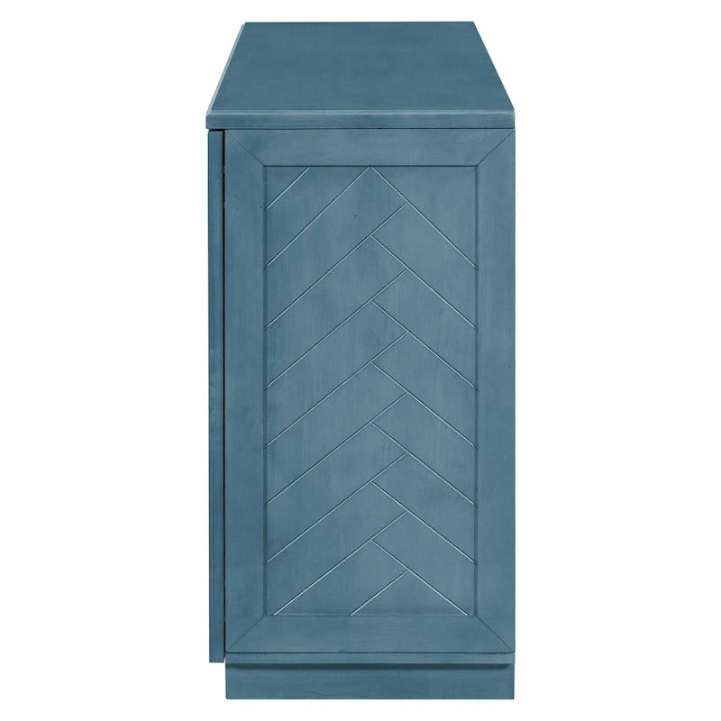 Meuble buffet 4 portes bleu blanc avec étagères réglables Rangement moderne