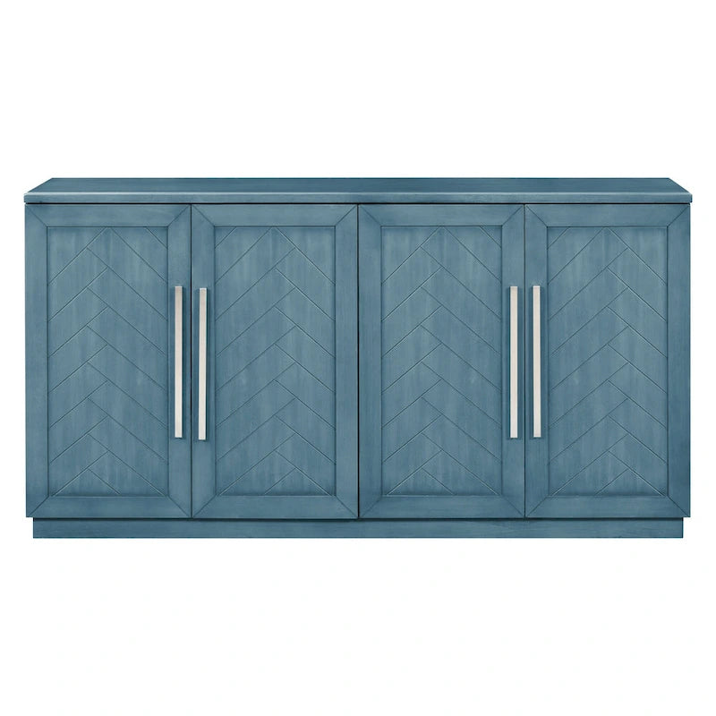 Meuble buffet 4 portes bleu blanc avec étagères réglables Rangement moderne