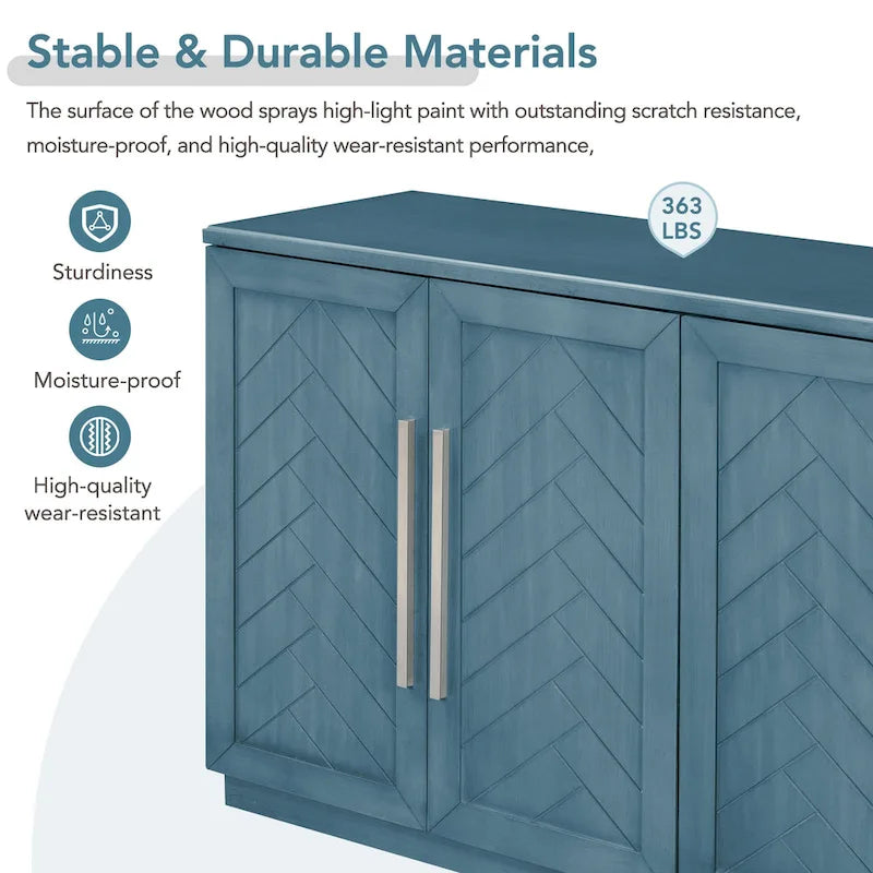 Meuble buffet 4 portes bleu blanc avec étagères réglables Rangement moderne