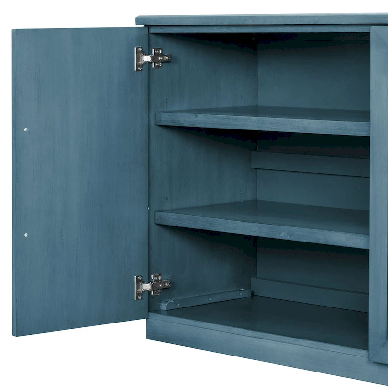 Meuble buffet 4 portes bleu blanc avec étagères réglables Rangement moderne