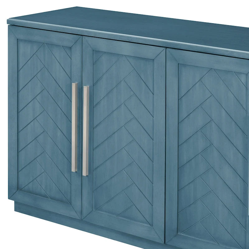Meuble buffet 4 portes bleu blanc avec étagères réglables Rangement moderne