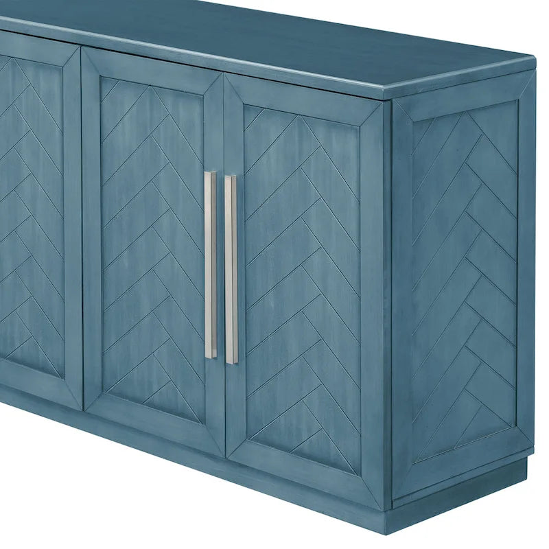 Meuble buffet 4 portes bleu blanc avec étagères réglables Rangement moderne