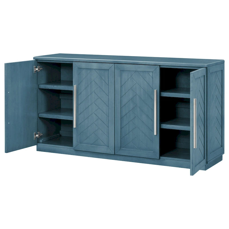 Meuble buffet 4 portes bleu blanc avec étagères réglables Rangement moderne