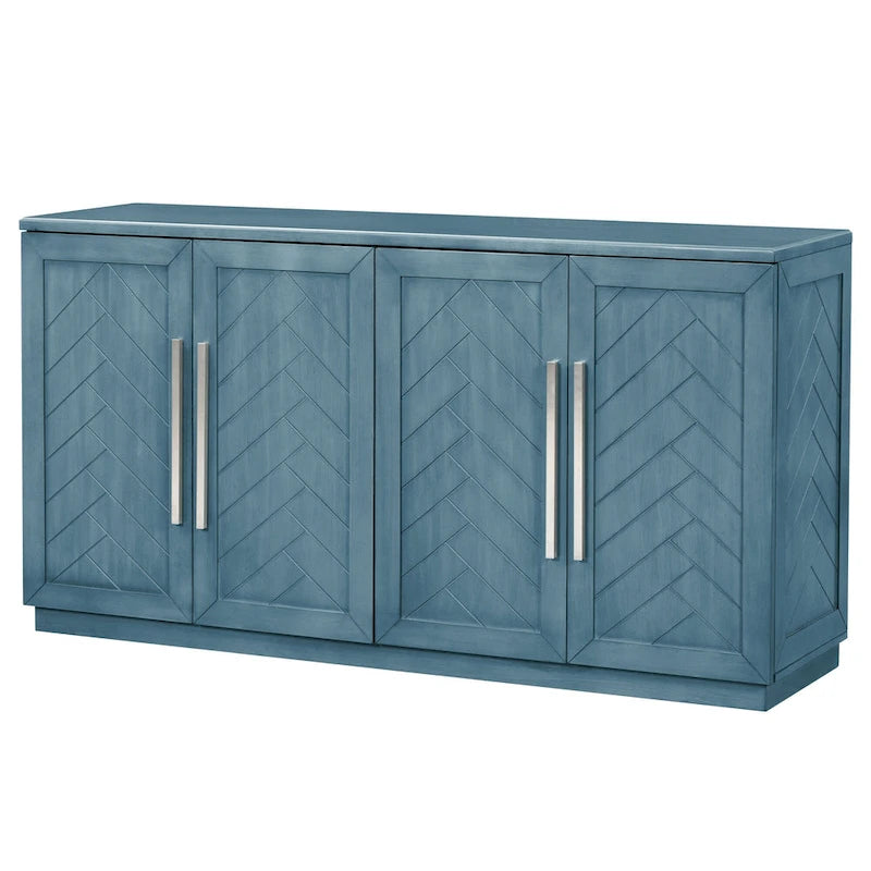 Meuble buffet 4 portes bleu blanc avec étagères réglables Rangement moderne